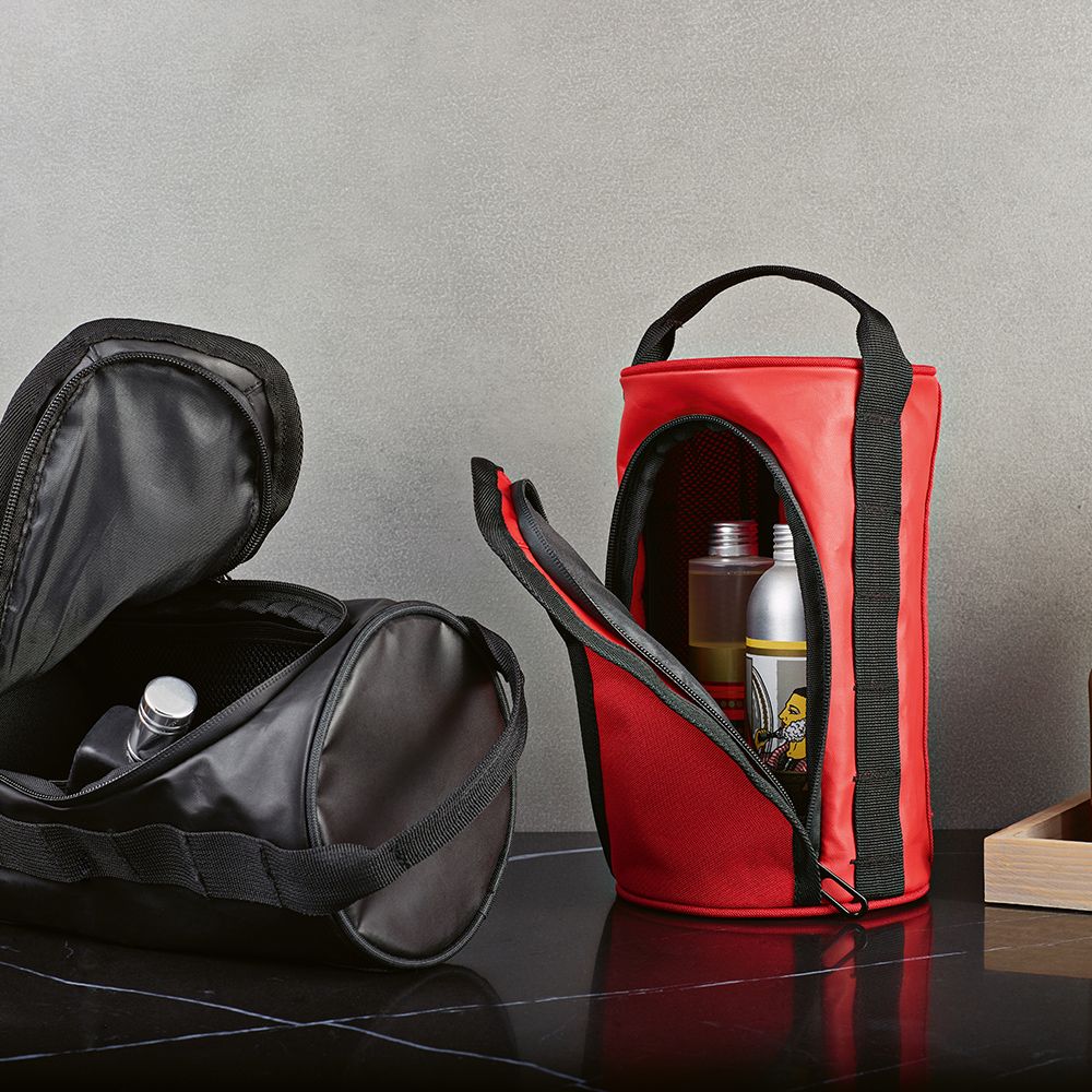 Picture of Riga Toiletry Bag 5.7L rPET. Barrel shaped with carry handle