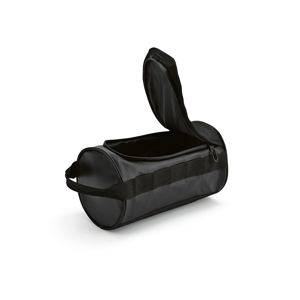 Picture of Riga Toiletry Bag 5.7L rPET. Barrel shaped with carry handle