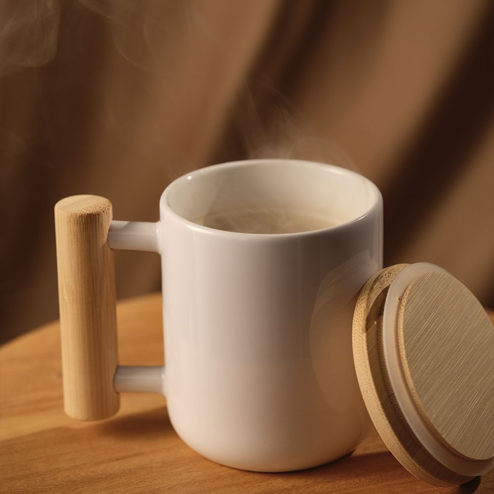 Picture of Douro Mug Ceramic, Bamboo lid and handle 380ml. Sublimation
