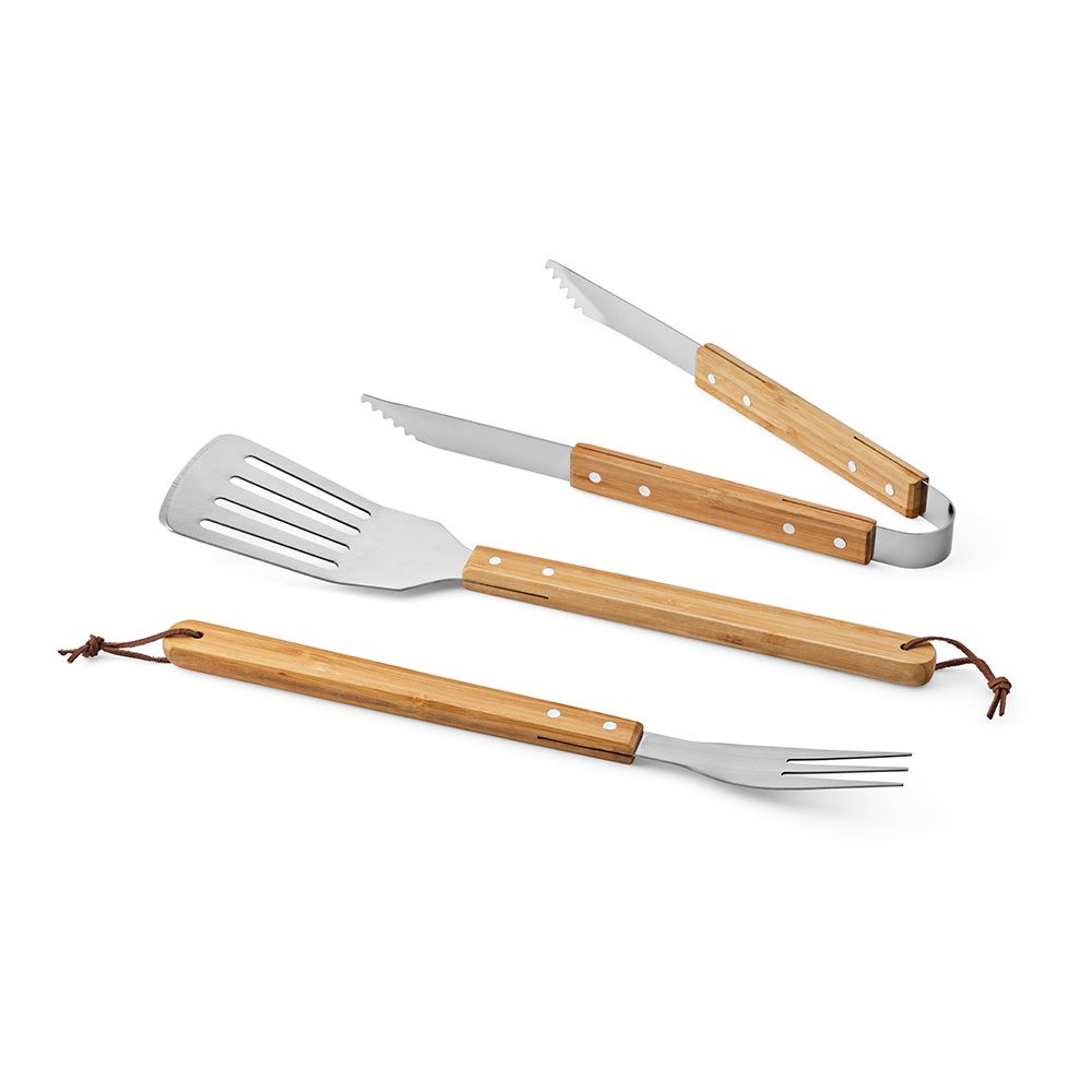 Picture of Turner Barbecue Set Bamboo. With Case, Tong, Fork & Spatula