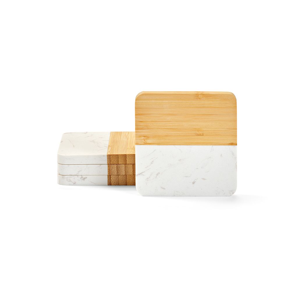 Picture of Kahlo Coasters Marble and Bamboo. Set of 4