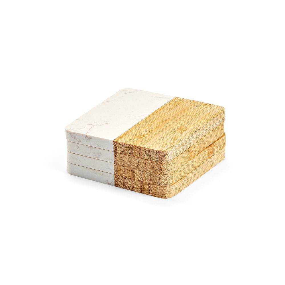 Picture of Kahlo Coasters Marble and Bamboo. Set of 4