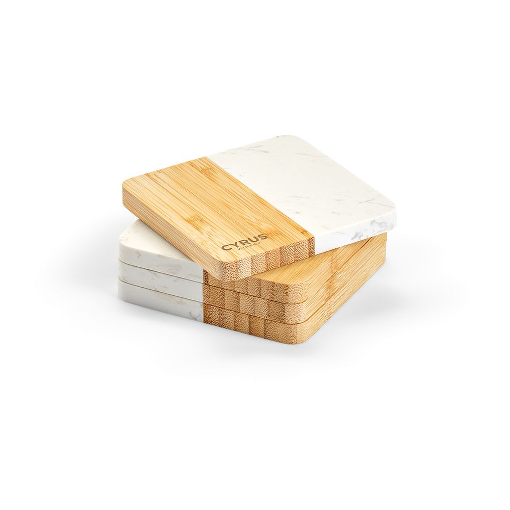 Picture of Kahlo Coasters Marble and Bamboo. Set of 4