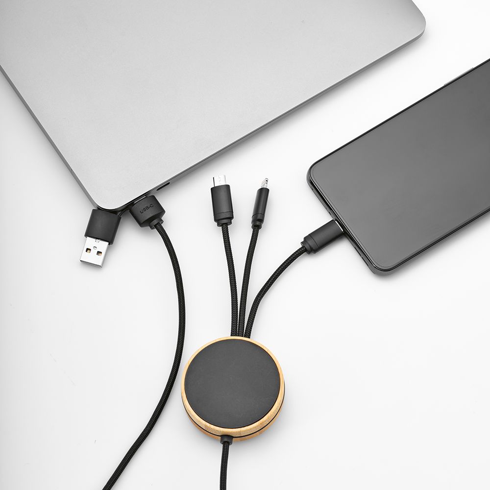 Picture of Feynman 5-in-1 Cable Bamboo and rPET. Backlit logo