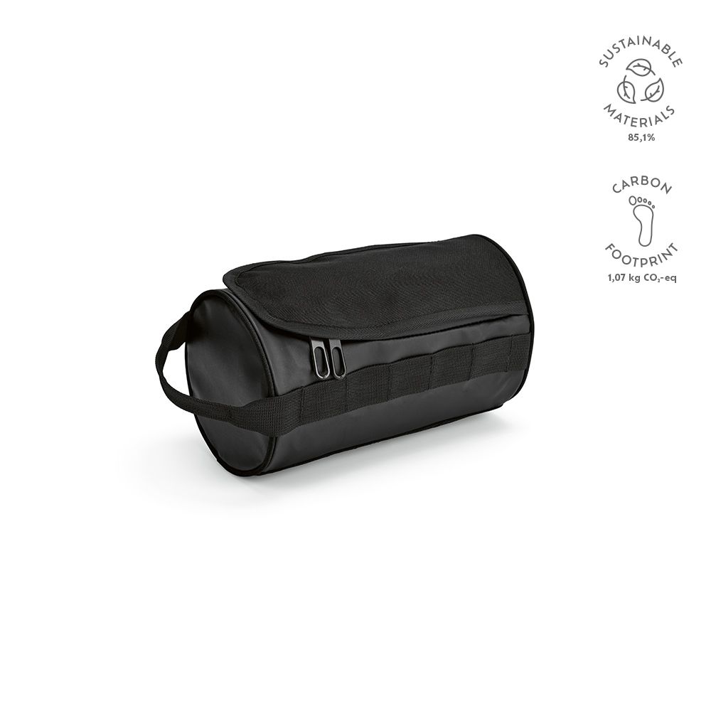 Picture of Riga Toiletry Bag 5.7L rPET. Barrel shaped with carry handle