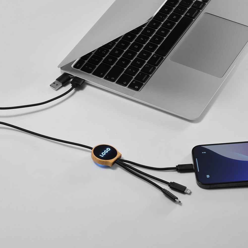 Picture of Asimov 5-in-1 Cable Bamboo and rPET. Backlit logo